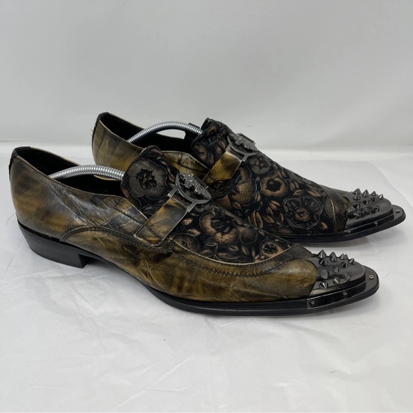 Fiesso by Aurelio Garcia Men Sz 12 Steampunk Floral Goth Spike Metal Tip Loafer - Picture 2 of 13